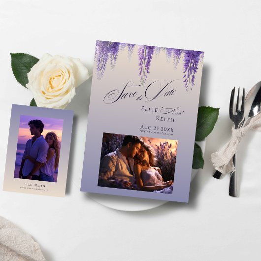 Wispelturige Gradiënt Paarse Bloemen 2 Foto Bruilo Save The Date