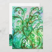 WISPELTURIGE GROENE KRULLEN HART BLOEMEN MONOGRAM KAART (Voorkant / Achterkant)