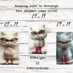 Wispelturige Pruilende Witte Katten Decoupage Inpakpapier Vel