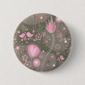 Wispelturige Roze en Grijze Harten, Vogels en Bloe Ronde Button 5,7 Cm (Voorkant)