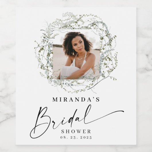 Wispen van Eucalyptus Greenery Foto Vrijgezellenfe Wijn Etiket (Enkel label)