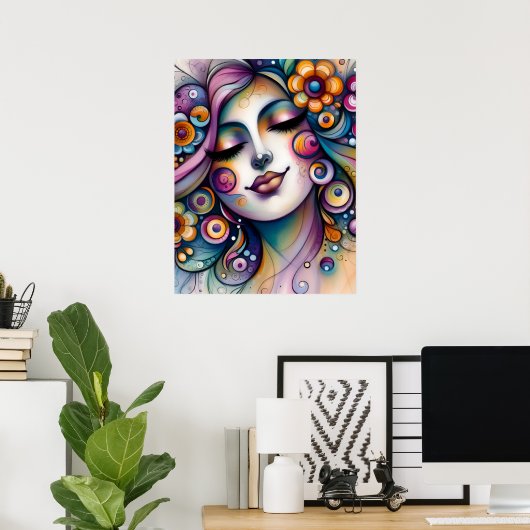 Wisperende Whimsical Vrouw Muurkunst Poster (Thuiskantoor)