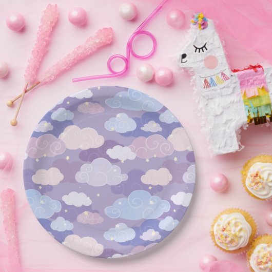 Wispige pastelwolken en sterrenpatroon papieren bordje (Feest)