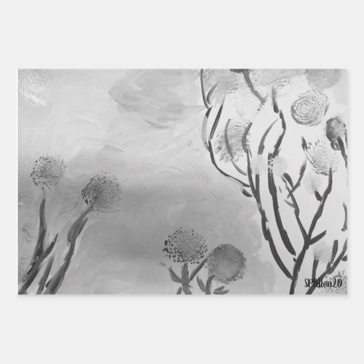 Wispy Black en White Inpakpapier Vel (Voorkant)
