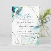 Wispy Blauwgroen Alcohol Waterverf Weddenschap Kaart (Staand voorkant)