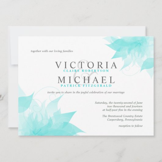 Wispy Blue Floral Wedding Invitations Kaart (Voorkant)