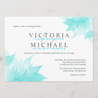 Wispy Blue Floral Wedding Invitations Kaart