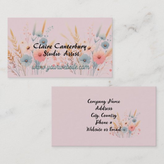 Wispy Boho Bloemen en Grassen Visitekaartje (Voorkant / Achterkant)