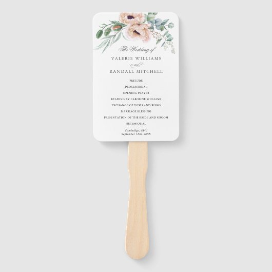 Wispy Boho Waterverf Poppies Trouwprogramma Handwaaier (Voorkant)