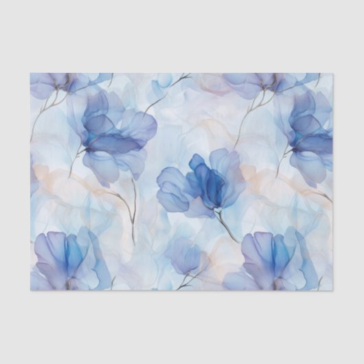 Wispy Doorschijnend Blauw Bloemen Decoupage Papier (Voorkant)