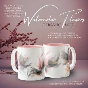 Wispy en sierlijke Waterverf bloemen keramische Mo Tweekleurige Koffiemok