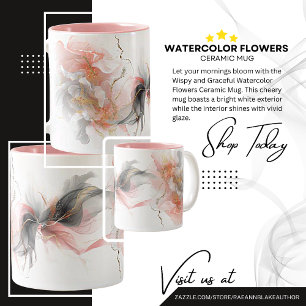 Wispy en sierlijke Waterverf bloemen keramische Mo Tweekleurige Koffiemok
