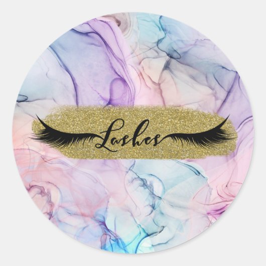 Wispy Etherische Pastel Waterverf Fantasy Lashes Ronde Sticker (Voorkant)
