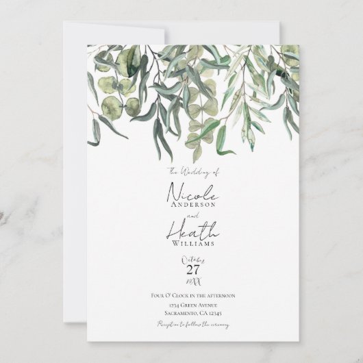 Wispy Eucalyptus Bunch Bloemengroen Huwelijk Kaart (Voorkant)