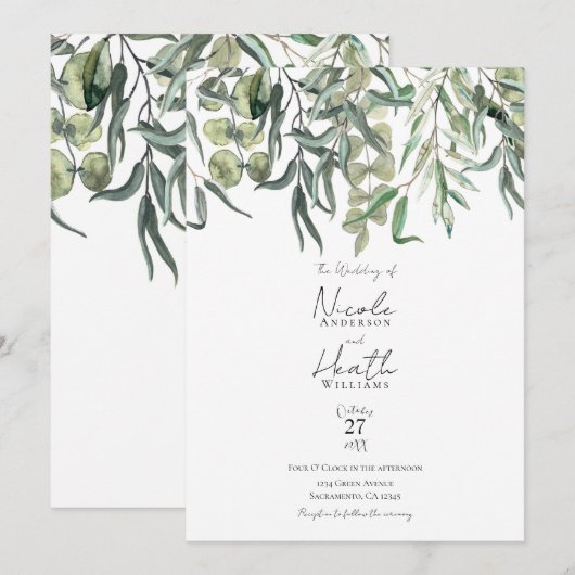 Wispy Eucalyptus Bunch Bloemengroen Huwelijk Kaart (Voorkant / Achterkant)