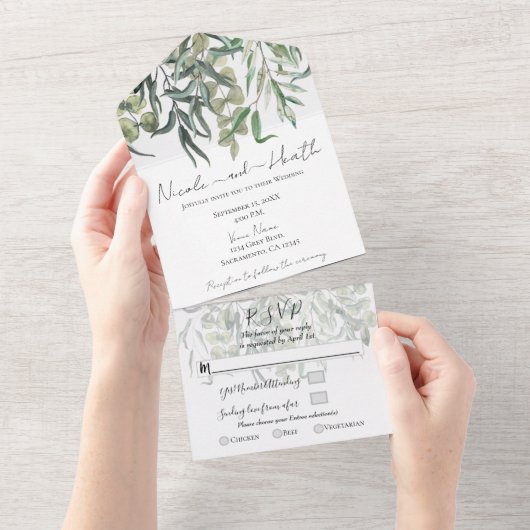 Wispy Eucalyptus Greenery Minimal Wedding All In One Uitnodiging (Afscheurbaar)
