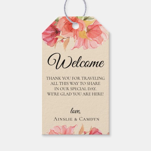 Wispy Floral Champagne Wedding Welcome Bag Cadeaulabel (Voorkant)
