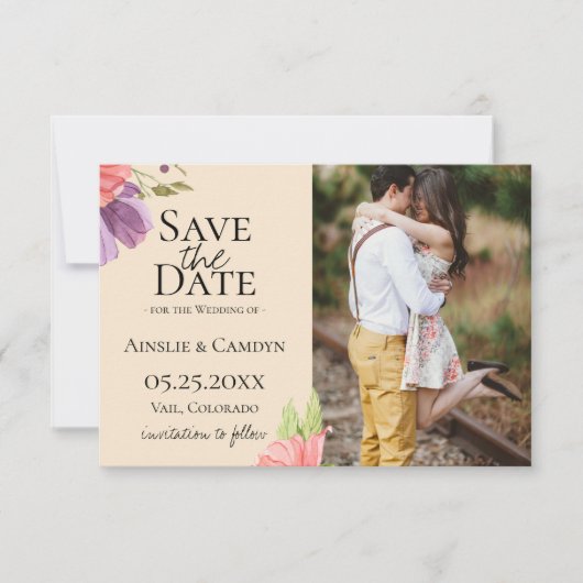 Wispy Floral Foto Save The Date Aankondiging (Voorkant)