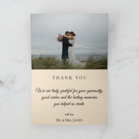 Wispy Floral Wedding Photo bedankje Bedankkaart (Binnen)