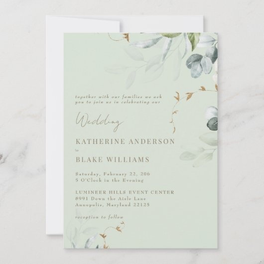 Wispy Foliage Light Sage Wedding Invitation III Kaart (Voorkant)