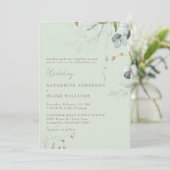 Wispy Foliage Light Sage Wedding Invitation III Kaart (Staand voorkant)