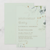 Wispy Foliage Light Sage Wedding Invitation III Kaart (Voorkant / Achterkant)
