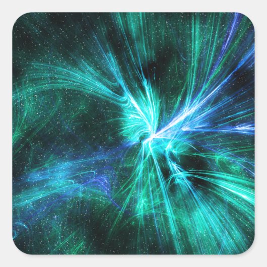 Wispy fractal blauw/groen ontwerp vierkante sticker (Voorkant)