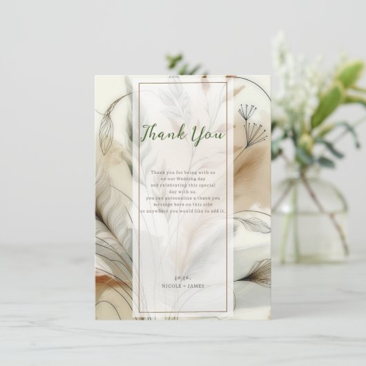 Wispy Green Modern Botanical Boho Dank u Kaart (Staand voorkant)