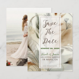 Wispy Green Modern Botanical Boho Save the Date Kaart