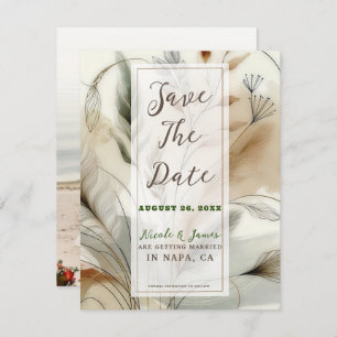 Wispy Green Modern Botanical Boho Save the Date Kaart