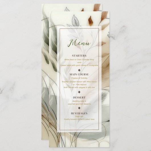 Wispy Green Modern Botanical Boho Wedding Menu (Voorkant / Achterkant)