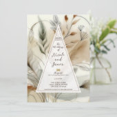 Wispy groen moderne botanische boho bruiloft kaart (Staand voorkant)