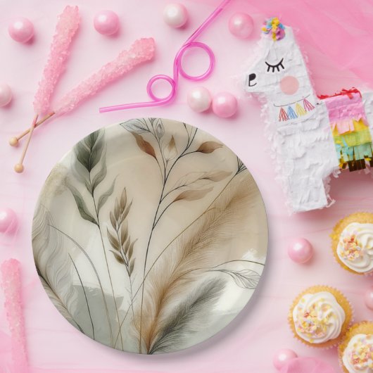 Wispy groen moderne botanische boho bruiloft papieren bordje (Feest)