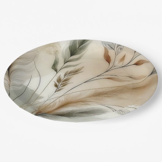 Wispy groen moderne botanische boho bruiloft papieren bordje (Gekanteld)