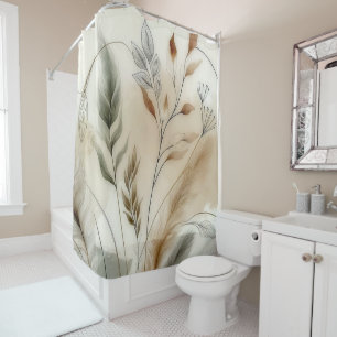 Wispy Groen Moderne Botanische Boho Douchegordijn
