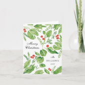 Wispy Holly Green en Rode Waterverf Kerst Feestdagen Kaart (Voorkant)