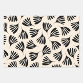 Wispy Leaves Chique Hedendaags Zwart Cream Patroon Inpakpapier Vel (Voorkant 2)