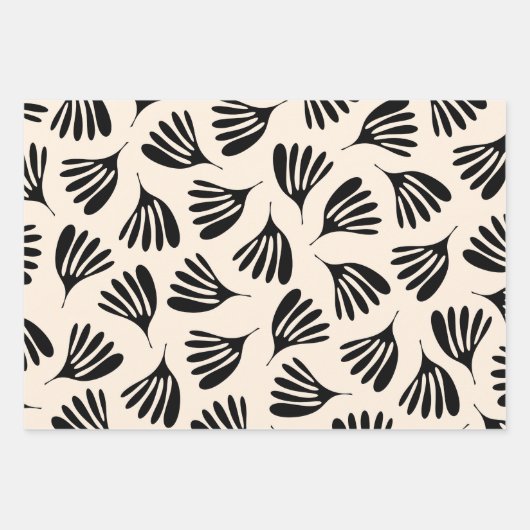 Wispy Leaves Chique Hedendaags Zwart Cream Patroon Inpakpapier Vel (Voorkant 2)
