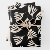 Wispy Leaves Chique Hedendaags Zwart Cream Patroon Inpakpapier Vel (In situ)