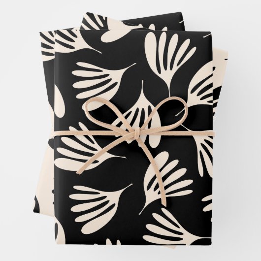 Wispy Leaves Chique Hedendaags Zwart Cream Patroon Inpakpapier Vel (In situ)