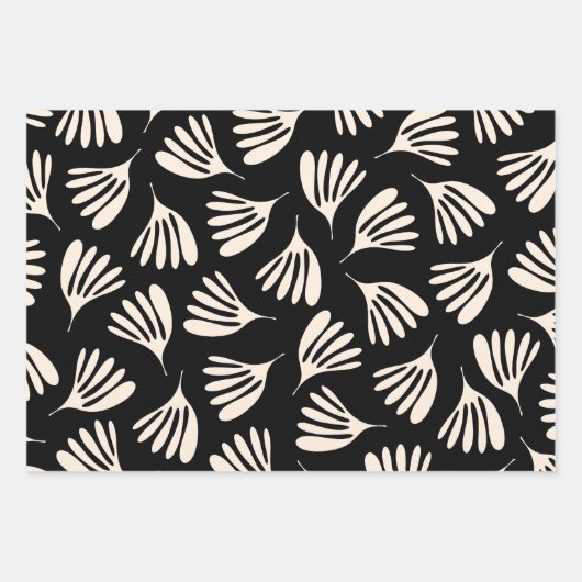 Wispy Leaves Chique Hedendaags Zwart Cream Patroon Inpakpapier Vel (Voorkant)