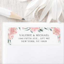 Wispy Pink Floral Waterverf Border Etiket