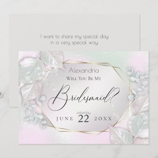 Wispy Pink Shimmery zal je mijn bruidsmeisje zijn Kaart (Voorkant / Achterkant)
