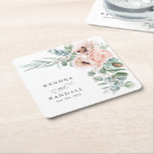 Wispy Romantische Waterverf Bloemen met Namen Kartonnen Onderzetters (Schuin)