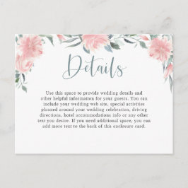 Wispy roze Waterverf bloemenbruiloft Details Briefkaart