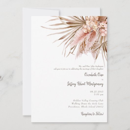 Wispy roze Waterverf Pampas Weddenschap Kaart (Voorkant)