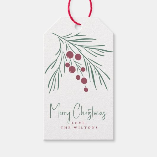 Wispy vakantieveer van bladeren & bessen cadeaulabel (Voorkant)