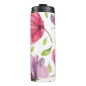 Wispy Violet Floral Monogram Thermal Tumbler Thermosbeker (Voorkant)
