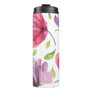 Wispy Violet Floral Monogram Thermal Tumbler Thermosbeker