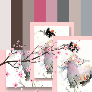 Wispy Waterverf Dansen Japans Meisje Briefkaart
